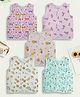 Baby Moo 100% Cotton Pack Of 5 Sleeveless Vehicles & Chocolates Printed Jhablas - Pink Yellow Green & Orange