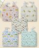 Baby Moo 100% Cotton Pack Of 5 Sleeveless Vehicles & Fruits Printed Jhablas - White Yellow Green & Orange