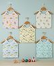 Baby Moo 100% Cotton Pack Of 5 Sleeveless Vehicles & Fruits Printed Jhablas - White Yellow Green & Orange