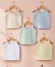 Baby Moo 100% Cotton Pack Of 5 Sleeveless Solid Jhablas - White Blue Peach Green & Yellow