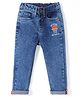 Babyhug  Full Length Stretchable Denim Washed Jeans with Basketball Embroidered - Blue