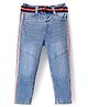 Babyhug Cotton Full Length Stretchable Denim Washed Jeans with Cut & Sew Design & Side Tape Detailing - Blue
