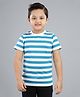 3PIN Cotton Jersey Half Sleeves Striped Tee - Green Blue & White