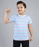 3PIN Cotton Jersey Half Sleeves Striped Tee - Lavender Blue & White
