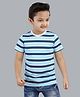 3PIN Cotton Jersey Half Sleeves Striped Tee - Navy Blue Blue & White