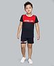 3PIN Cotton Jersey Half Sleeves Tape Detailed & Level Up Text Printed Tee & Shorts Set - Red & Navy Blue