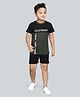 3PIN Cotton Jersey Half Sleeves California Text Printed Tee With Shorts Set - Black & Olive Green