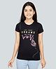 3PIN Cotton Jersey Half Sleeves Butterfly & Text Printed Top - Black