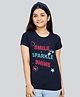 3PIN Cotton Jersey Half Sleeves Smile Sparkle Shine Text Printed Top - Navy Blue
