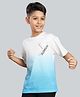 3PIN Cotton Jersey Half Sleeves Placement Futuristic Text Printed Oversized Ombre Tee - Blue Spray