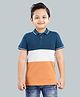 3PIN Cotton Jersey Half Sleeves Colour Blocked Polo Tee - Turquoise White & Orange