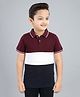 3PIN Cotton Jersey Half Sleeves Colour Blocked Polo Tee - Wine White & Navy Blue