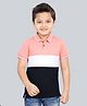 3PIN Cotton Jersey Half Sleeves Colour Blocked Polo Tee - Pink White & Navy Blue