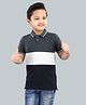 3PIN Cotton Jersey Half Sleeves Colour Blocked Polo Tee - Charcoal White & Navy Blue