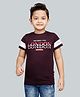 3PIN Cotton Tencel Blend Half Sleeves Placement London Text Printed Tee - Burgundy