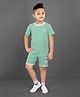 3PIN Cotton Jersey Half Sleeves Placement Text Printed Tee & Shorts Set - Pista Green