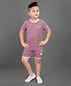 3PIN Cotton Jersey Half Sleeves Placement Text Printed Tee & Shorts Set - Dark Pink