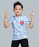 3PIN Cotton Jersey Half Sleeves No Way Out Text Printed Tie Dye Tee - Blue