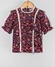 Hugsntugs Half Sleeves Floral Printed Lace Detailed Top - Multi Colour