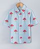 Hugsntugs Half Sleeves Mushroom Printed Shirt - Sky Blue