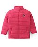 Pine Kids Full Sleeves Quilted Hooded Jacket with Solid Colour -Dark Pink