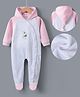 Kookie Kids Full Sleeves Footed  Hooded Winter Wear Romper with Bunny Embroidery - Pink