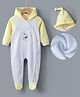Kookie Kids Full Sleeves Footed  Hooded Winter Wear Romper with Bunny Embroidery - Yellow
