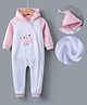 Kookie Kids Full Sleeves Hooded Winter Wear Romper with Bird Embroidery - Pink