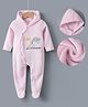 Kookie Kids Full Sleeves Footed Length Hooded Winter Wear Romper with Sun Embroidery - Pink