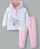 Kookie Kids Full Sleeves Hooded Winter Night Suit With Giraffe Embroidery - Pink