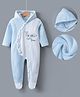 Kookie Kids Full Sleeves Footed  Hooded Winter Wear Romper with Bug Embroidery - Blue