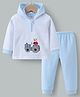 Kookie Kids Full Sleeves Hooded Winter Night Suit With Bear Embroidery - Blue