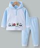 Kookie Kids Full Raglan Sleeves Hooded Winter Night Suit With Truck Embroidery - Blue & White
