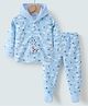 Kookie Kids Full Sleeves Hooded Winter Night Suit With Giraffe Embroidery - Light Blue