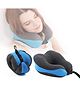 The Quirk Box Memory Foam Travel Neck Pillow with Eye Mask & Earplugs Blue & Grey