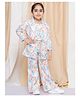 AJ Dezines Cotton Three Fourth Sleeves Heart Printed Coordinatting Top Pant & Jacket Set - Ferozi Blue