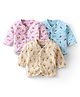 Bodycare Cotton Knit Full Sleeves Antibacterial Front Open Thermal Vests with Giraffe & Vehicles Print Pack of 3 - Pink Cream & Sky Blue