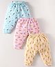 Bodycare Cotton Full Length Anti Bacterial Space Animal & Vehicle Theme Printed Thermal Pants Pack of 3 - Blue Pink & Yellow