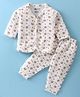 Bodycare Cotton Knit Full Sleeves Antibacterial Front Open Thermal Wear Set With Bear Print - Off White