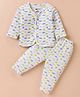 Bodycare Cotton Full Sleeves Thermal Fish Printed Front Open  Vest & Pant Set -  Off White