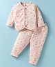Bodycare Cotton Knit Anti-Bacterial Front Open Full Sleeve Thermal Vest & Pant Set with Rocket Print - Light Pink
