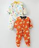 OHMS Single Jersey Knit Full Sleeves Sleep Suits With Tigers & Dino Print Pack of 2 - Cream & Orange