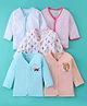 OHMS Single Jersey Knit Full Sleeves Front Open Vests with Polka Dots Sea Horse & Kitty Print Pack of 5 - Blue Peach & White