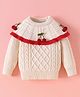 Kookie Kids Full Sleeves Pullover Sweater with Cherry Applique & Cable Knit Design- Beige