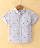 Dew Drops Poplin Cotton Knit Half Sleeve Shirt With Nautical Theme Print - Grey