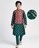 Earthy Touch Single Jersey Knit Full Sleeves Floral Foil Printed Kurta Pyjama Set with Jacket - Teal Green