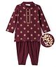 Earthy Touch Single Jersey Knit Full Sleeves Kurta Dhoti Set With Foil Floral Print - Maroon