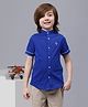 One Friday Cotton Half Sleeves Placement Embroidered Shirt -  Blue