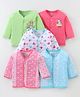 OHMS Single Jersey Knit Front Open Striped & Heart Printed Vests Pack of 5 - Green Pink & Blue