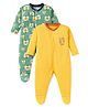 OHMS Single Jersey Knit Full Sleeves Sleep Suits With Animals Print Pack Of 2 - Yellow & Green